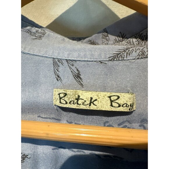 Batik Bay Mens Palm Tree Print Light Blue Rayon Button-Up Shirt L Vacation - Picture 2 of 5